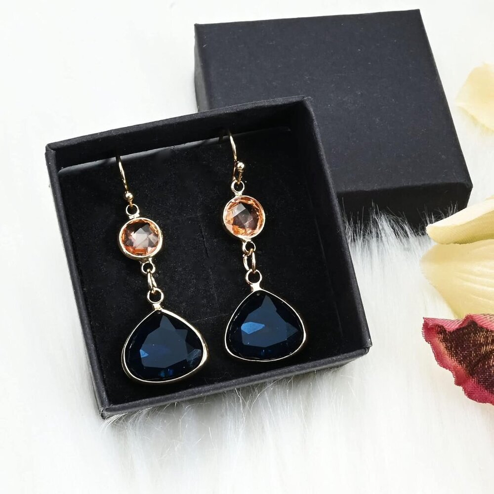 Sapphire Blue Dangle Earrings Blue Topaz Gold Handmade Aquamarine Drop Earrings - Picture 7 of 7